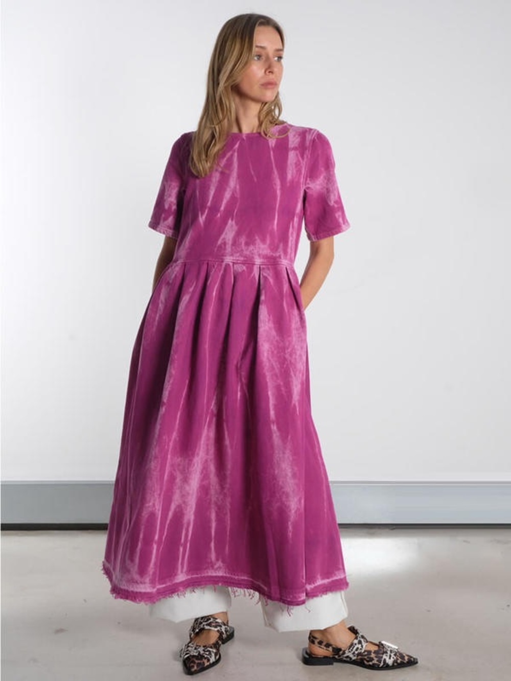 Ganni Overdyed Heavy Denim Open Back Distressed Midi Dress